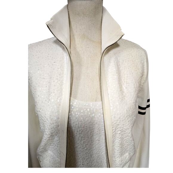 Per Se By Carlisle White 2 Piece Sequined Knit Sweater and Matching Tank - Picture 2 of 6